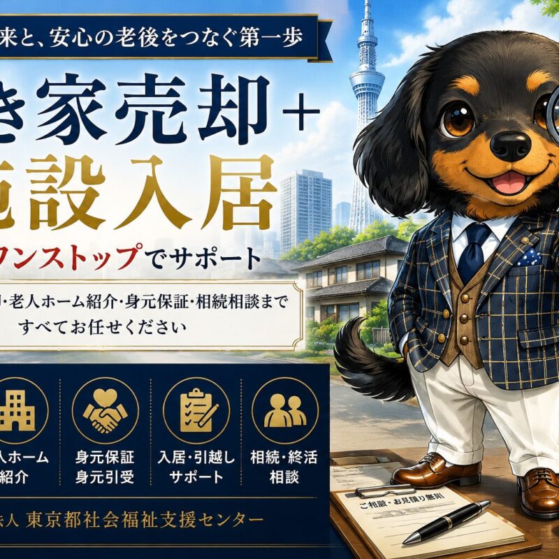 老人ホーム入居と空き家売却を同時に進める高齢者と家族のイメージ
