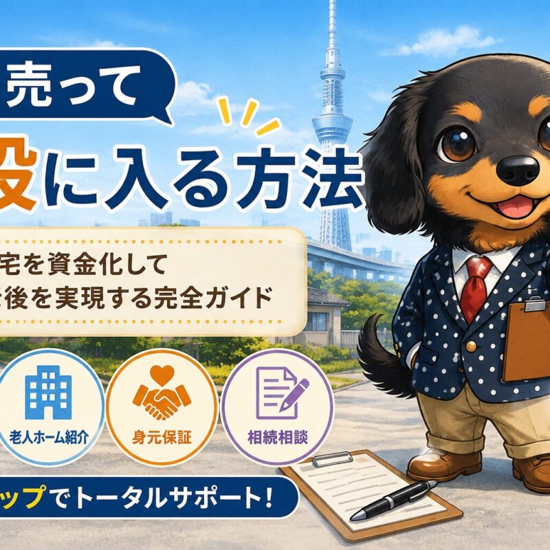 自宅を売却して老人ホーム入居資金を確保する高齢者と家族のイメージ