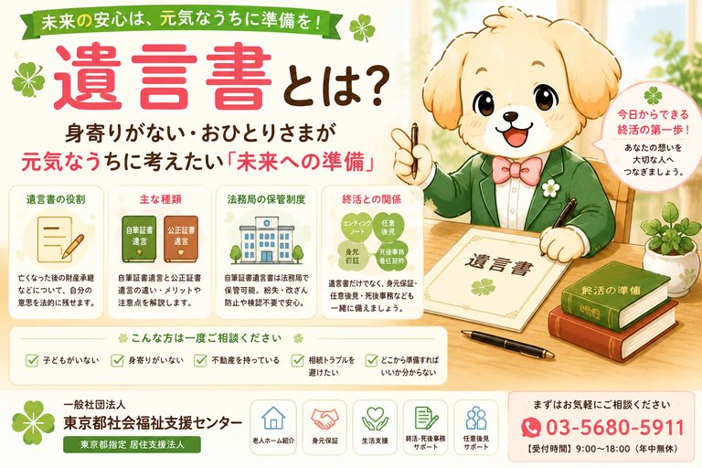 遺言書とは｜自筆証書遺言・公正証書遺言の違いと身寄りがない・おひとりさまの終活を解説