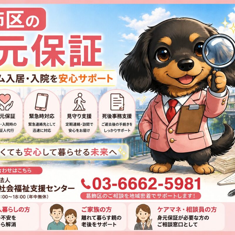 葛飾区で身元保証人がいない高齢者向けの身元保証サービスを紹介するタイトル画像