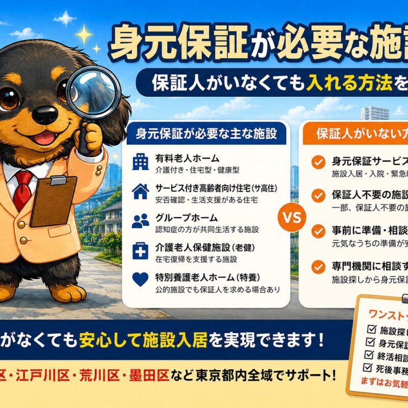 身元保証が必要な老人ホームや高齢者施設の種類と保証人がいない場合の対策を解説する記事のタイトル画像