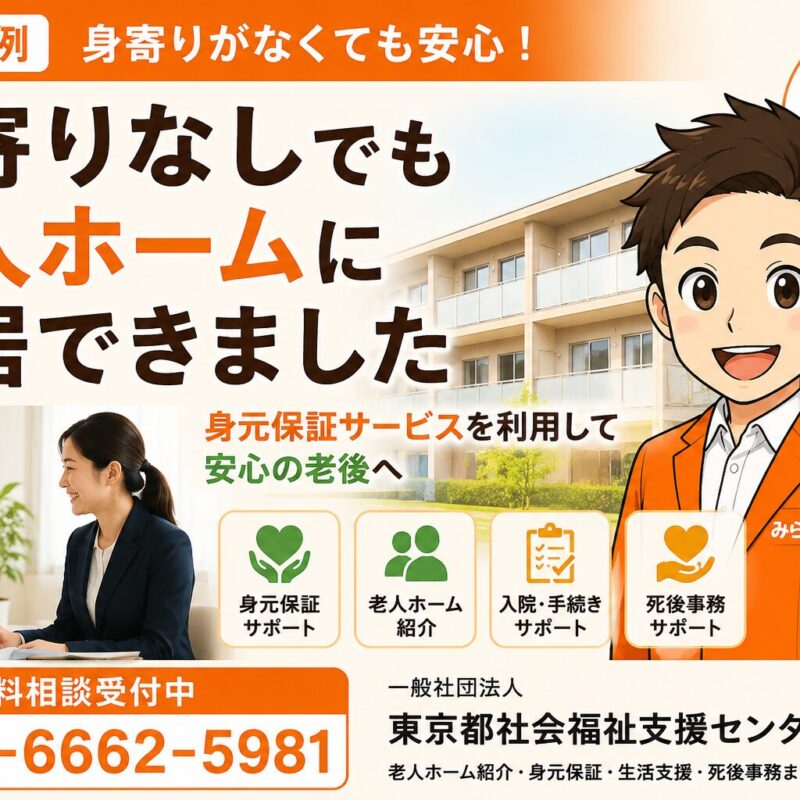 身寄りのない高齢者が身元保証サービスを利用して安心して老人ホームへ入居した相談事例